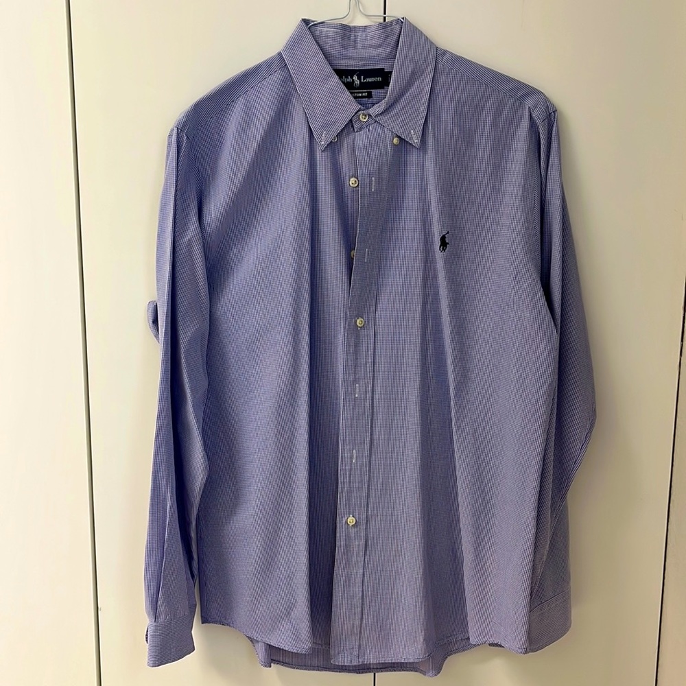 Ralph Lauren dress shirt . Large . Small blue white checkers